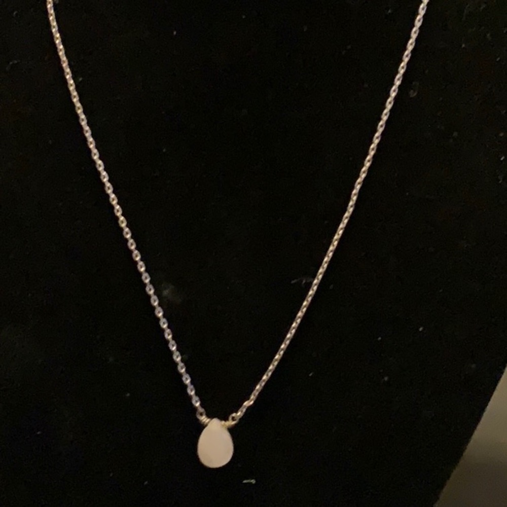 Silver necklace small white stone pendant necklace